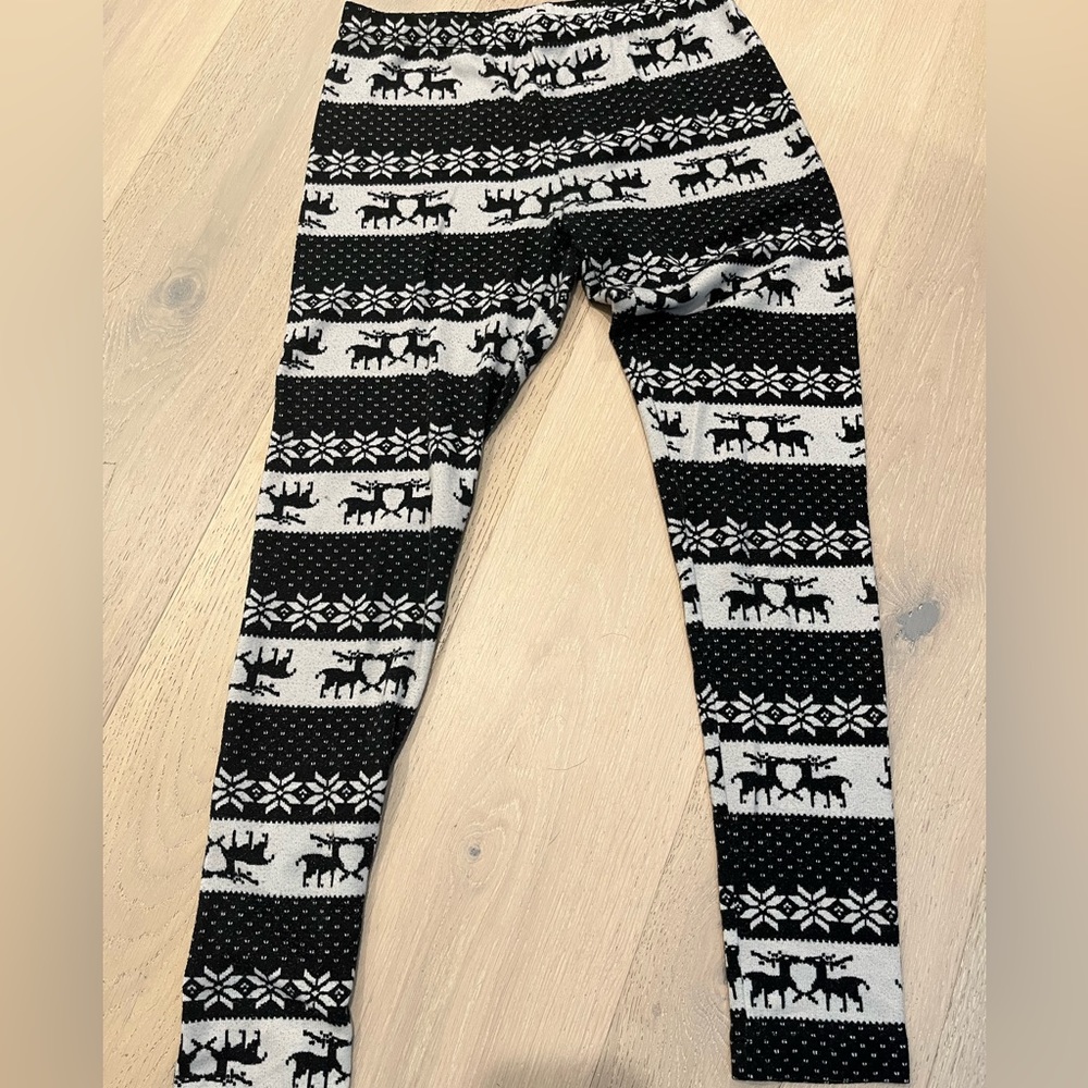 Christmas Black and White Leggings Reindeer Size S